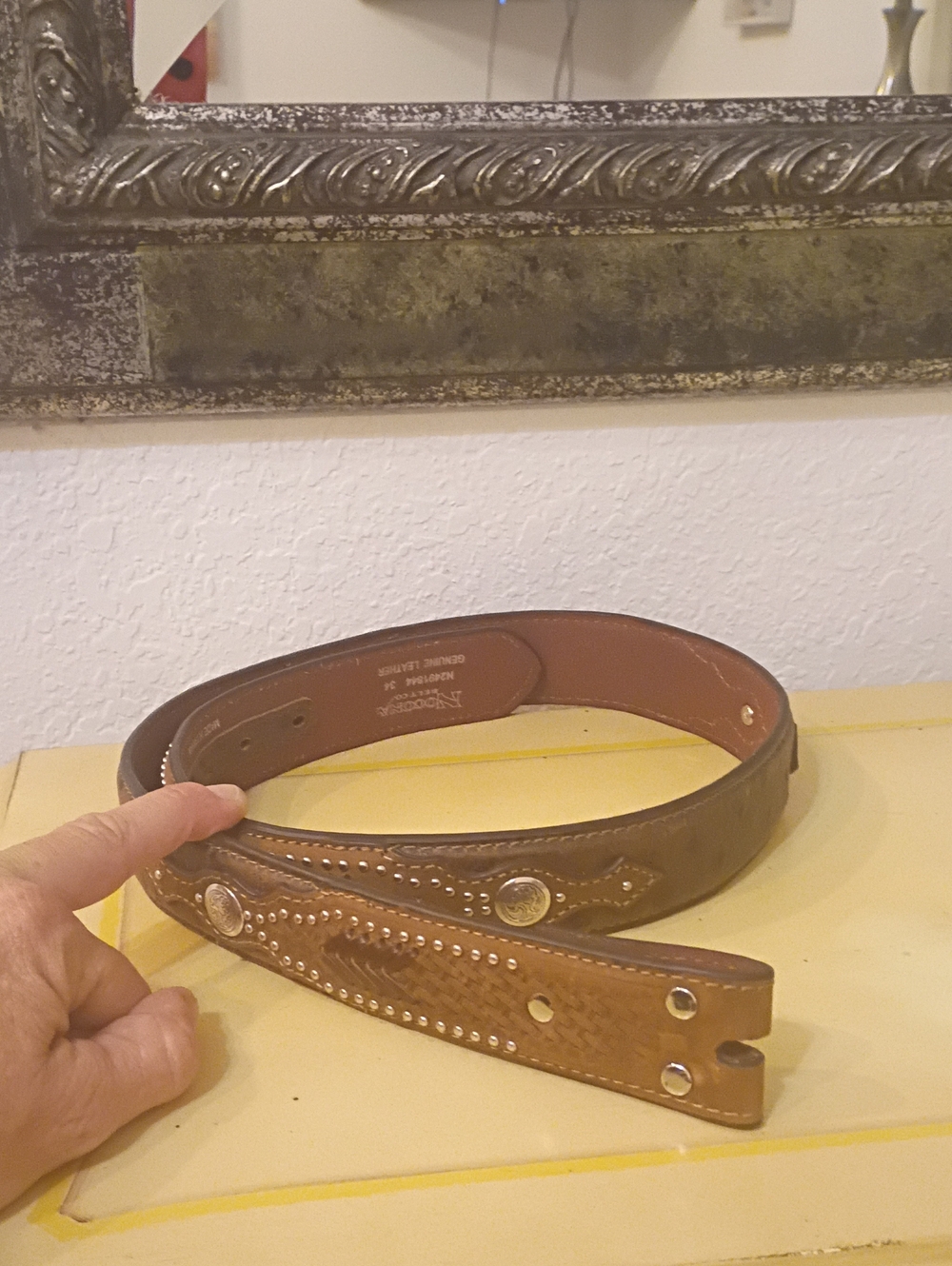 Nocona Men's Brown Leather Studded Belt - Classic Casual Style